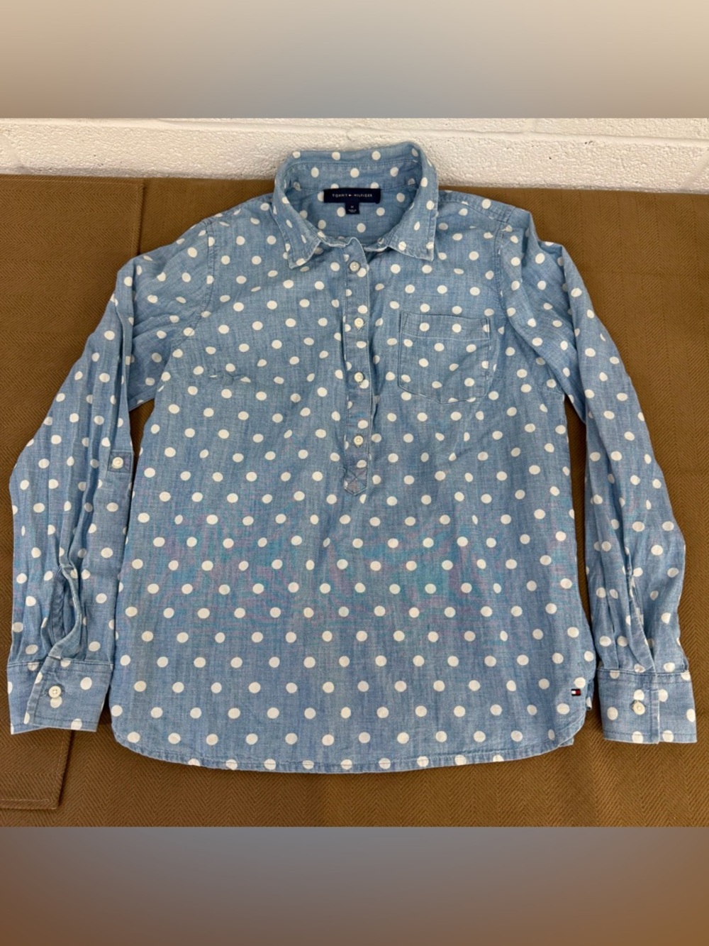 Tommy Hilfiger Light Blue Polka Dot Button-Up Shirt Medium